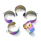 304 Stainless Steel Open Cuff Finger Ring Components, Loop Ring Base, Rainbow Color, US Size 8 1/2(18.5mm), 10mm, Hole: 2.4mm