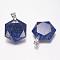 Natural Dyed Lapis Lazuli Gemstone Pendants, Faceted, Hexagram, Platinum, 41x28x9mm, Hole: 5x9mm