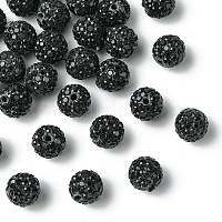 30個の舗装ディスコボールビーズ  樹脂粘土ラインストーンビーズ  ラウンド  ジェット  pp13（1.9~2mm）  6列ラインストーン  10mm  穴：1.5mm&nbsp;RB-YW0001-14I