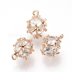Brass Cubic Zirconia Charms, Cadmium Free & Nickel Free & Lead Free, Cube, Light Gold, 12x9x9mm, Hole: 1mm