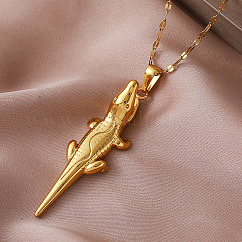Vintage 304 Stainless Steel Animal Crocodile Pendant Necklaces for Women, Golden, 14.96 inch(38cm)