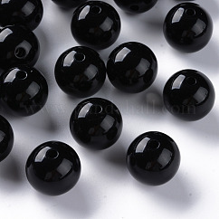 不透明なアクリルビーズ  ラウンド  ブラック  16x15mm  穴：2.8mm  約220個/500g
