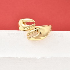 Brass Cuff Rings for Women, Cadmium Free & Lead Free, Real 18K Gold Plated, Crab Claw, 15.5mm, US Size 8 1/2(18.5mm)