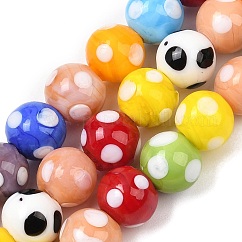 Handmade Lampwork Beads, Round with Polka Dot, Colorful, 10x9.5~10mm, Hole: 1.8mm, about 39pcs/strand, 14.76''(37.5cm)