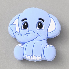 Elephant Silicone Beads, Light Sky Blue, 29x29x10mm, Hole: 2mm
