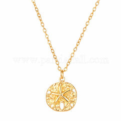 Summer Ocean 304 tainless Steel Starfish Coin Pendant Necklaces for Women, Golden, 17.72 inch(45cm)