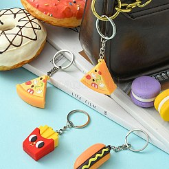 Pvc プラスチック ペンダント キーホルダー  アイアンキーホルダーリング付き  プラチナ  サンドイッチ/ハンバーガー/フライドポテト/パン  ミックスカラー  9.6~10.8cm&nbsp;KEYC-YW0001-13
