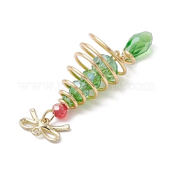 クリスマステーマの銅ワイヤーガラスペンダント  真鍮の蝶結び付き  クリスマスツリー  ライムグリーン  50x15mm  穴：1.2mm&nbsp;PALLOY-JF02861-01
