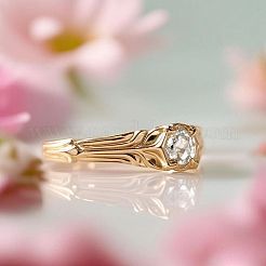 女性用クリスタルラインストーン付き合金指輪  ラウンド  ゴールドカラー  usサイズ8（18.1mm）&nbsp;FS-WGE5B8F-03