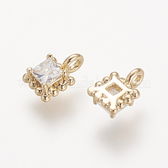 真鍮キュービックジルコニアチャーム  ニッケルフリー  18KGP本金メッキ  7.5x5x3mm  穴：1mm&nbsp;KK-T014-67G