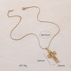 ヴィンテージ 316 サージカルステンレススチール、透明ガラス、中空イエス十字架ペンダントネックレス（女性・男性用）  ゴールドカラー  15.75インチ（40cm）&nbsp;LS-ES5776