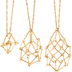 3Pcs 3 Styles 304 Stainless Steel Cuboid Link Chain Macrame Pouch Empty Stone Holder Necklace Making&nbsp;NJEW-BBC0001-41G