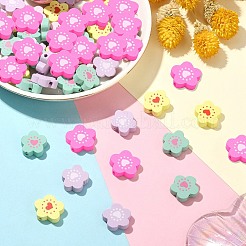 150 個 5 色スプレー塗装ウッドビーズ  ハートの花  ミックスカラー  19~20x19.5~20x6mm  穴：2mm  30個/カラー&nbsp;WOOD-CJ0001-81