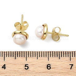 天然養殖淡水真珠のスタッドピアス  ラウンド  女性用304ステンレススチールスタッドピアス金具付き  ゴールドカラー  7.7mm&nbsp;EJEW-JE07127