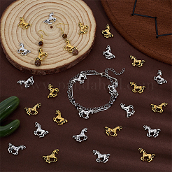 チベットスタイルの合金製馬リンクコネクタチャーム100個、2色  カドミウムフリー＆ニッケルフリー＆鉛フリー  アンティークシルバー＆アンティーク金色  22x14x3.5mm  穴：1.5mm  50個/カラー&nbsp;FIND-PH0059-96