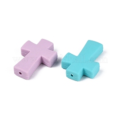 シリコンビーズ  クロス  ミックスカラー  34.5x25x8mm  穴：2~2.5mm&nbsp;SIL-N006-05