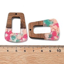 樹脂とクルミのペンダント  台形  ミックスカラー  37x27x3mm  穴：2mm&nbsp;FIND-R051-02F