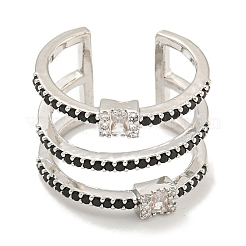 Rectangle Rack Plating Brass Micro Pave Cubic Zirconia Wide Cuff Rings for Women&nbsp;RJEW-F162-15P