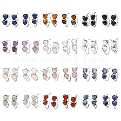 Valentine's Day Heart Natural & Synthetic Mixed Stone Stud Earrings&nbsp;EJEW-T053-01P