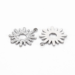 変色しない304ステンレススチールチャーム  カドミウムフリー＆ニッケルフリー＆鉛フリー  花  ステンレス鋼色  14.5x12.5x1mm  穴：1.2mm&nbsp;STAS-N097-103P-NR