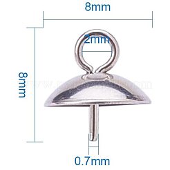 304ステンレススチールカップパールペグベイルピンペンダント  片穴パーツ用  ステンレス鋼色  8x8mm  穴：2mm  ピン：0.7mm&nbsp;STAS-PH0010-32P