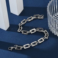 変色しにくい長方形201ステンレススチールチェーンブレスレット  カニカン付き  ステンレス鋼色  8-1/2インチ（215mm）&nbsp;BJEW-N240-06P