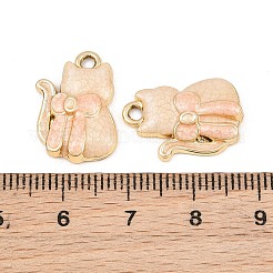 合金エナメルチャーム  リボンチャーム付きの猫の形  ゴールドカラー  ベージュ  19x13.5x4mm  穴：2mm&nbsp;AL-CBA4E99-01G-A