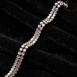 女性用ステンレススチールマルチ連ブレスレット  キュービックジルコニア付き  18KGP本金メッキ  6-3/4インチ（17.2cm）&nbsp;BJEW-F485-01G-02