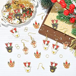 クリスマスのトナカイのイヤリング作りキット  合金エナメルペンダントを含む  304ステンレススチールオープン丸カン  アイアン製ピアスフック  ミックスカラー  20.5x14.5x1mm  穴：2mm&nbsp;DIY-YW0017-80