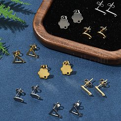 16個 8スタイル 201 ステンレススチール スタッドピアス金具 穴付き  304ステンレス鋼のピンとイヤーナット  花  24KGP本金メッキ＆ステンレススチールカラー  9~12x3.5~9mm  穴：1~1.6mm  ピン：0.8mm  2個/スタイル&nbsp;EJEW-FS0001-21