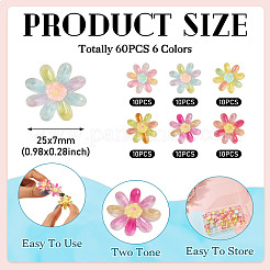 60Pcs 6 Colors Transparent Resin Flower Cabochons&nbsp;RESI-TA0004-79