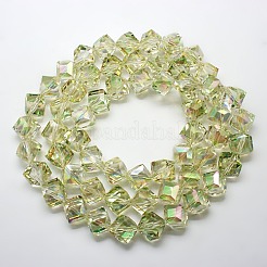 フル虹メッキクリスタルガラスキューブビーズ連売り  多面カット  淡緑色  12.6x13.8x10~11mm  穴：1.8mm&nbsp;EGLA-F023-B01