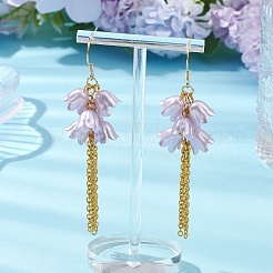 アクリルダングルピアス  ガラスビーズと鉄のアズキチェーン付き  花  ライラック  90x25mm&nbsp;EJEW-JE06228-03