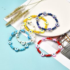 Evil Eye Handmade Polymer Clay Beads Stretch Bracelet for Girl Women&nbsp;BJEW-JB06814