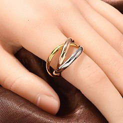 304ステンレススチールトリプルサークルフィンガーリングジュエリー  ミックスカラー  内径：18.5mm&nbsp;RJEW-C121-01