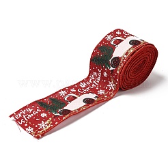 クリスマステーマのポリエステル模造リネンリボン  クリスマス工芸品の装飾用  車の模様  ファイヤーブリック  2インチ（50mm）  約5m/1個&nbsp;OCOR-M008-01A