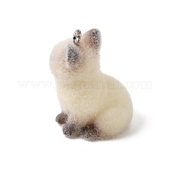 不透明樹脂のペンダント  シャム猫のチャーム  プラチナアイアンループ付き  ベージュ  28.5x23x18mm  穴：2mm&nbsp;RE-CBAD0A2-15P