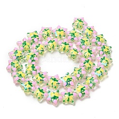 透明ガラスビーズ連売り  手描きビーズ  エナメル  スター  ピンク  12.5~13x13~13.3x6~6.5mm  穴：1mm  約33個/連  15.08''（38.3センチメートル）&nbsp;LAMP-K037-15F