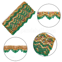 ポリエステルキラキラリボン  エスニックスタイル  スパンコール付き/スパンコール  ウェーブのフラット  グリーン  1-3/8インチ（33.5x2mm）  約9.30ヤード（8.5m）/カード&nbsp;OCOR-WH0068-36C