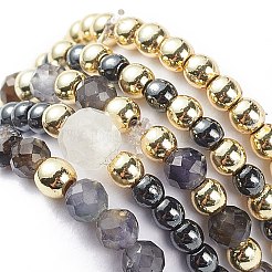 5Pcs 5 Style Natural Rainbow Moonstone & Dichroite & Synthetic Hematite Round Beaded Stretch Finger Rings Set&nbsp;RJEW-JR00527