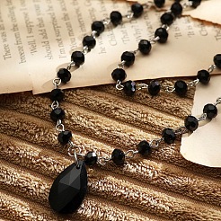 Gothic Style Alloy & Acrylic Handmade Link Chain Black Teardrop Pendant Double Layer Necklaces for Women&nbsp;FS-WG22283-01