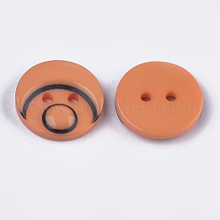 樹脂ボタン  2穴  フラットラウンド  オレンジ  15x3mm  穴：2mm  約1000個/袋&nbsp;BUTT-Q041-06A-03