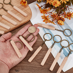 24Pcs Cuboid Beech Wood with Iron Pendant Keychain&nbsp;KEYC-BC0001-21