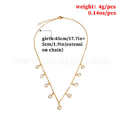 女性用合金クリスタルラインストーンフラットラウンドタッセルネックレス  ゴールドカラー  17.72インチ（45cm）&nbsp;FS-WGCC17B-01