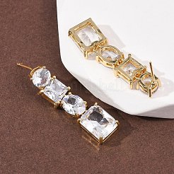 Rectangle Brass Micro Pave Cubic Zirconia Dangle Stud Earrings&nbsp;EJEW-C174-06G-01
