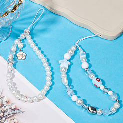 2Pcs 2 Styles Plastic Pearl & Resin & Glass Mobile Straps&nbsp;AJEW-GF0001-21B
