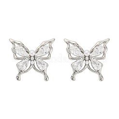Butterfly Brass Micro Pave Cubic Zirconia Stud Earrings&nbsp;EJEW-M082-17P-02
