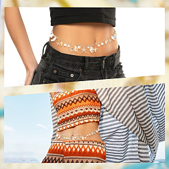 Bohemian Natural Shell & Plastic Imitation Pearl Tassel Chain Belts&nbsp;AJEW-CY0001-06A