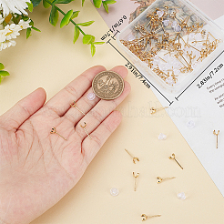 304ステンレススチールスタッドピアス金具100個  ラインストーン用プロングイヤリングセッティング  100個のプラスチック製イヤーナット付き  18KGP本金メッキ  5mmのラインストーンに適する  15x5.5x5mm  ピン：0.7mm&nbsp;STAS-BBC0003-31