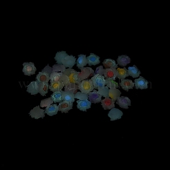 蓄光樹脂デコデンカボション  暗闇で光る花  ミックスカラー  7.5x7x3mm&nbsp;RESI-K036-06L